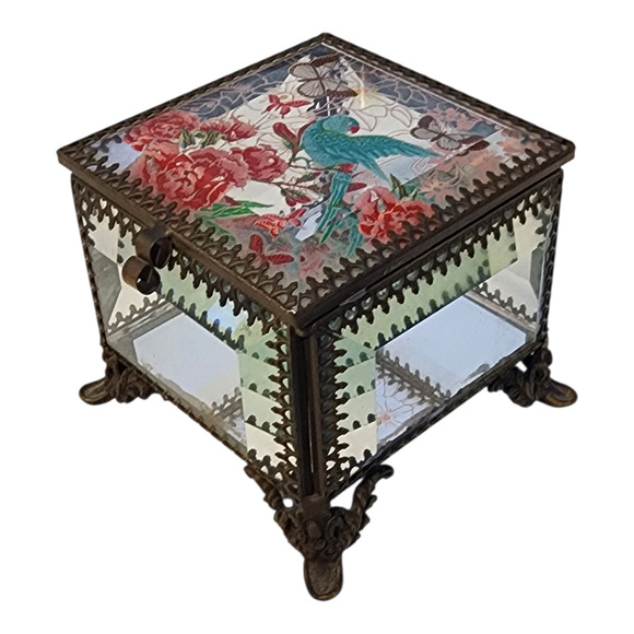 Unbranded Other - Nicole Miller Glass Trinket Box Bird Floral Jewelry Box Vintage Style Keepsake